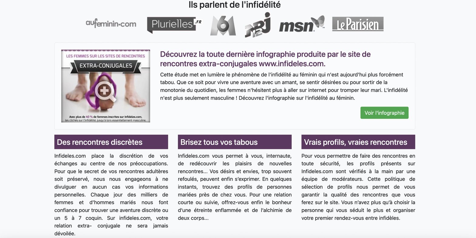 Capture d'écran 1 — Infidèles.com avis : notre test du site dédié aux rencontres discrètes
